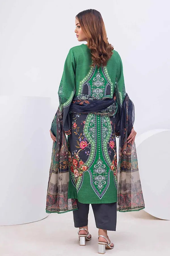 3 Piece Printed Khaddar Unstitched Suit with Net Dupatta WRF-32011